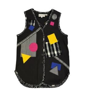 Vintage 90’s Vest Neon Retro Cotton Small Bechamel Patchwork Geometric Shapes